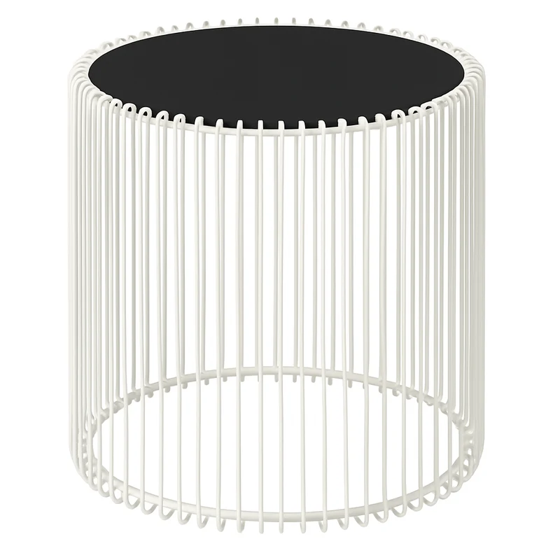 Design Beistelltisch Ø38x44 cm aus Eisen in weiß mit schwarzer Glasplatte