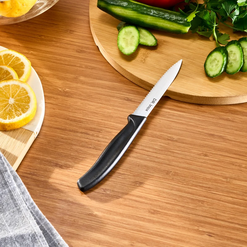 Dr. Inox Schwarzes Wellenschliff-Gemüsemesser 21cm