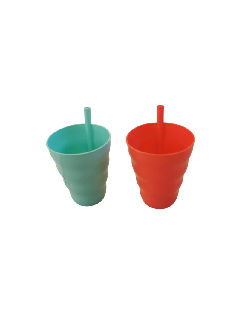 Lustige Trinkbecher mit Strohhalm in Rot / Grün