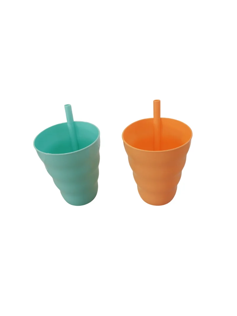 Lustige Trinkbecher mit Strohhalm in Grün / Orange
