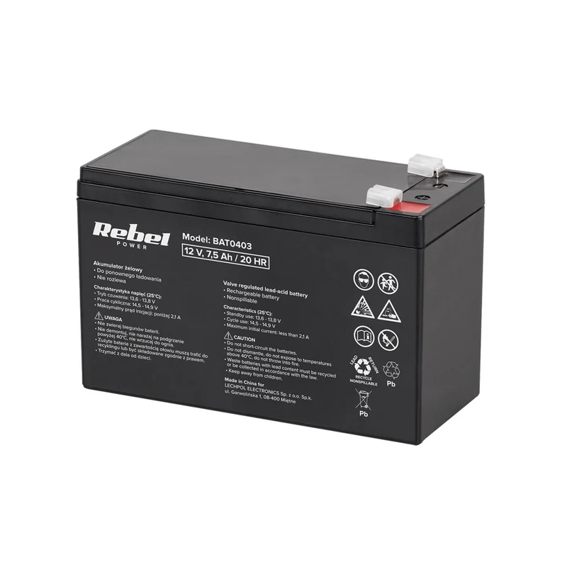 Baterie olověná 12V/7.5Ah REBEL BAT0403