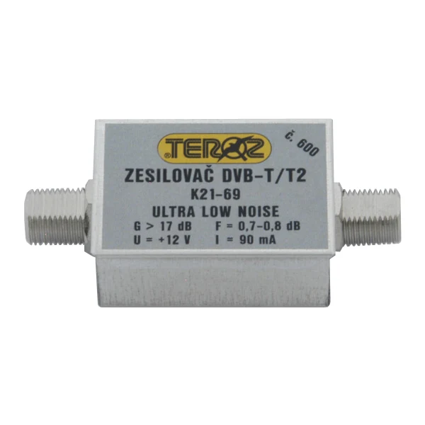 Anténní zesilovač TEROZ 600X, nízkošumový, UHF, G17dB, F0,7dB, U>120dBµV, F-F