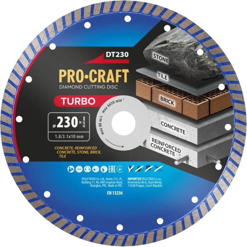 Kotouč řezný diamantový 230mm PROCRAFT DT230 Turbo