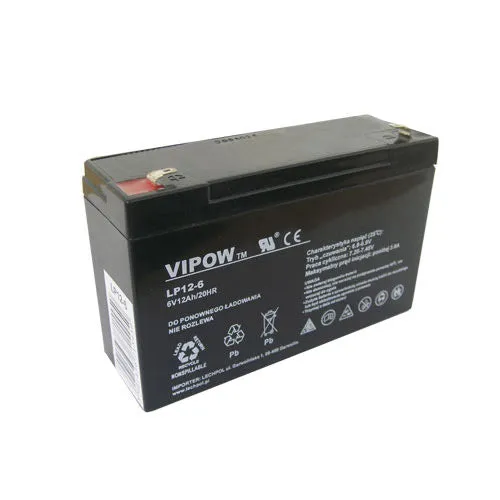 Baterie olověná 6V 12Ah VIPOW BAT0201