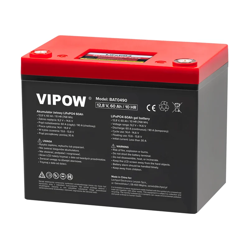 Baterie LiFePO4 12,8V 60Ah VIPOW BAT0490 s BMS