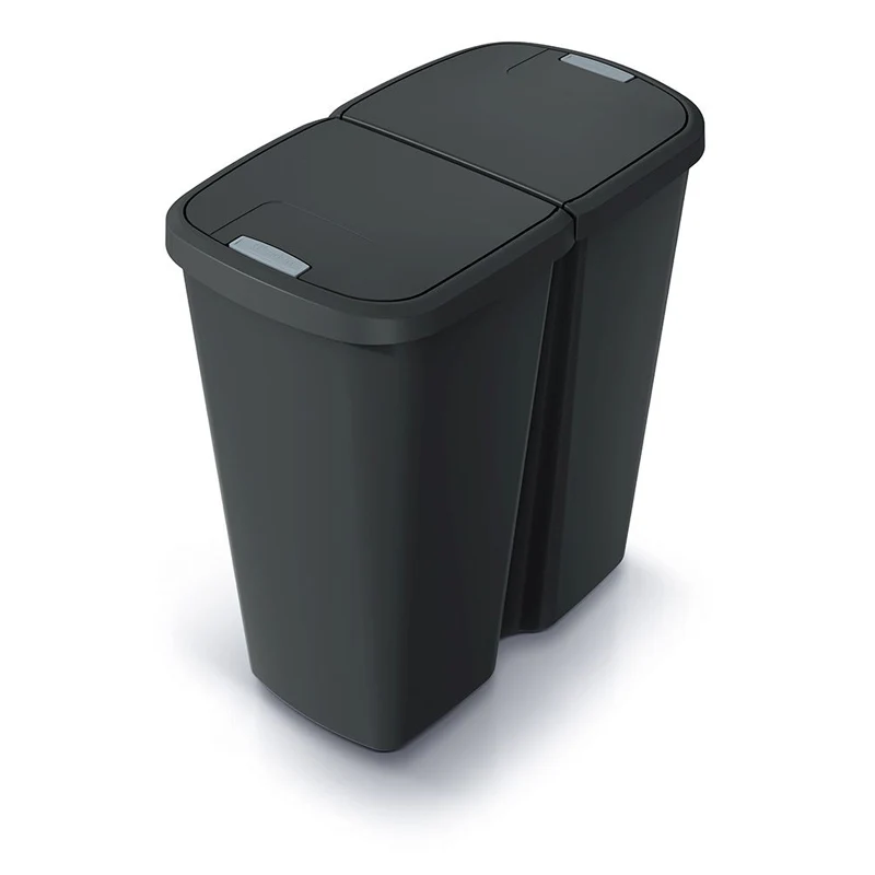 Koš odpadkový COMPACTA Q DUO recyklovaná černá s černým víkem 45l