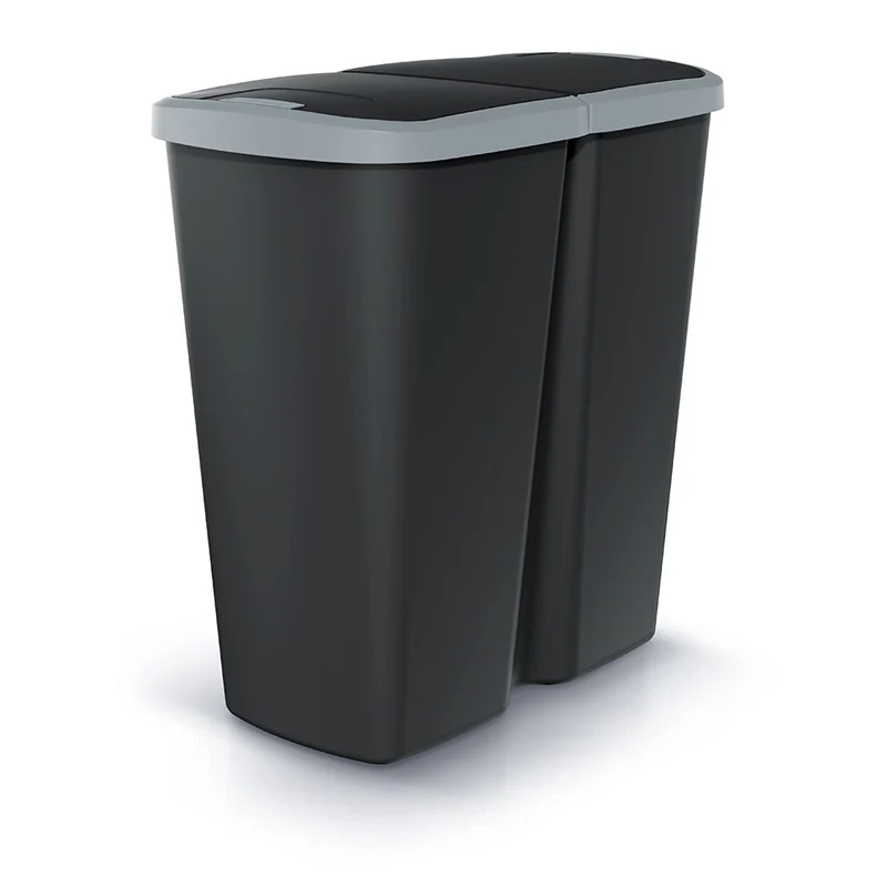 Koš odpadkový COMPACTA Q DUO černá se světle šedým víkem 45l