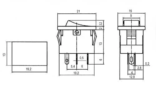 Přepínač kolébkový 2pol./4pin ON-OFF 250V/3A LED modrý