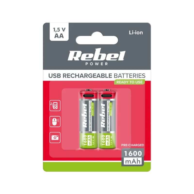 Baterie AA (R06) nabíjecí 1,5V/1600mAh REBEL 2ks / blistr BAT2014