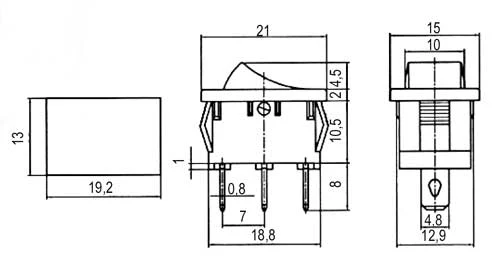 Přepínač kolébkový 2pol./3pin ON-ON 250V/6A černý