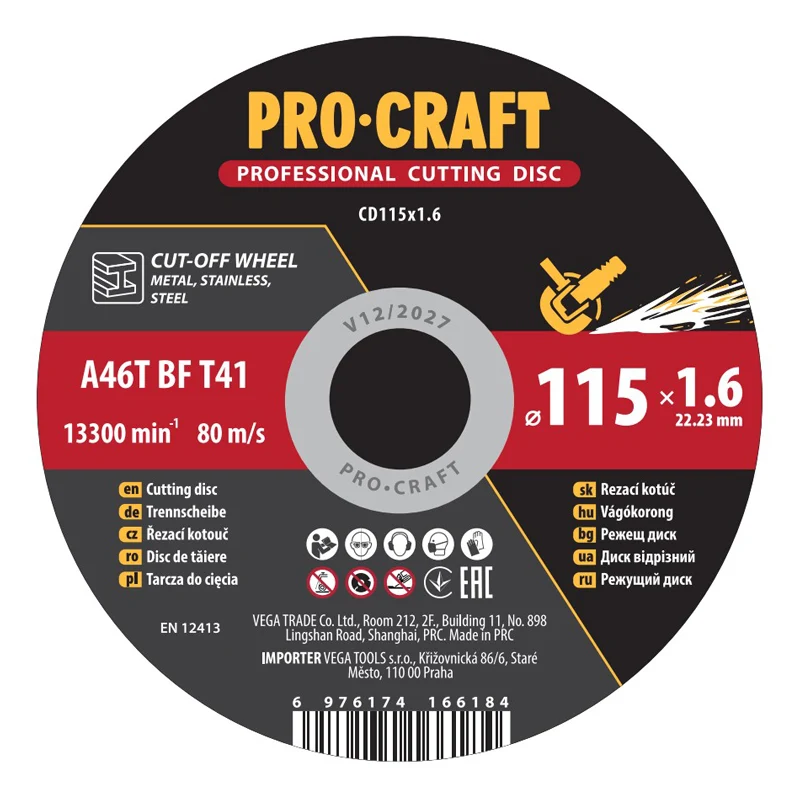 Kotouč řezný PROCRAFT 115x1.6mm