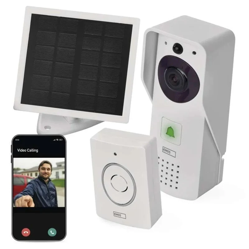 GoSmart domovní bezdrátový bateriový videozvonek EMOS IP-09D s WiFi a solárním panelemm