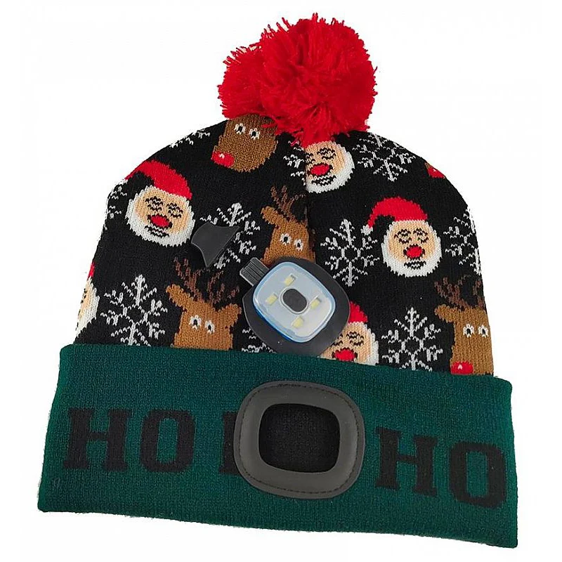 Čepice s čelovkou STREND PRO 3133511 X-mas Ho-Ho nabíjecí