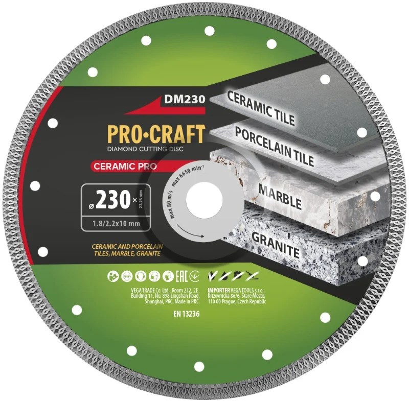 Kotouč řezný diamantový 230mm PROCRAFT DM230 Ceramic PRO