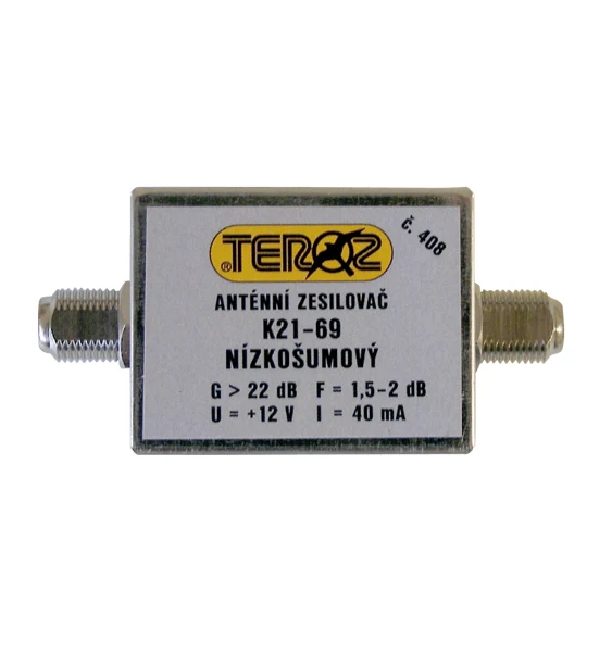 Anténní zesilovač TEROZ 408X, UHF, G22dB, F1,5dB, U99dBµV, F-F