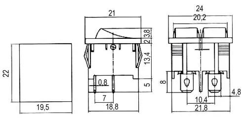 Přepínač kolébkový 2x(2pol./2pin) ON-OFF dvojitý černý O-I 12V
