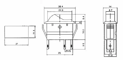 Přepínač kolébkový 2pol./3pin ON-OFF 20A/12VDC pros. červený