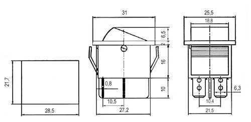 Přepínač kolébkový 2pol./4pin ON-OFF 250V/15A pros. modrý