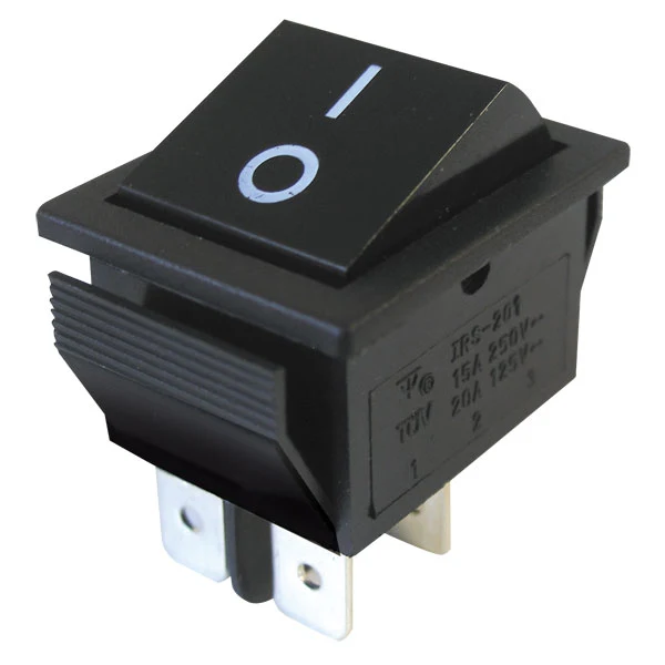 Přepínač kolébkový 2pol./4pin ON-OFF 250V/15A černý