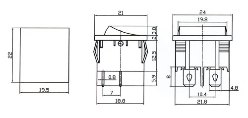 Přepínač kolébkový 2pol./4pin ON-OFF 250V/6A černý