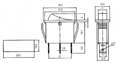Přepínač kolébkový 2pol./3pin ON-OFF 250V/15A pros. červený