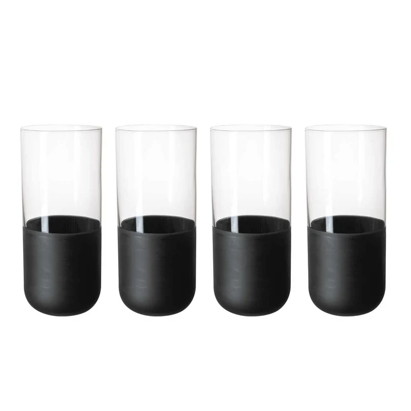 Villeroy & Boch Manufacture Rock Longdrinkbecher, 300 ml, 4 Stück, schwarz